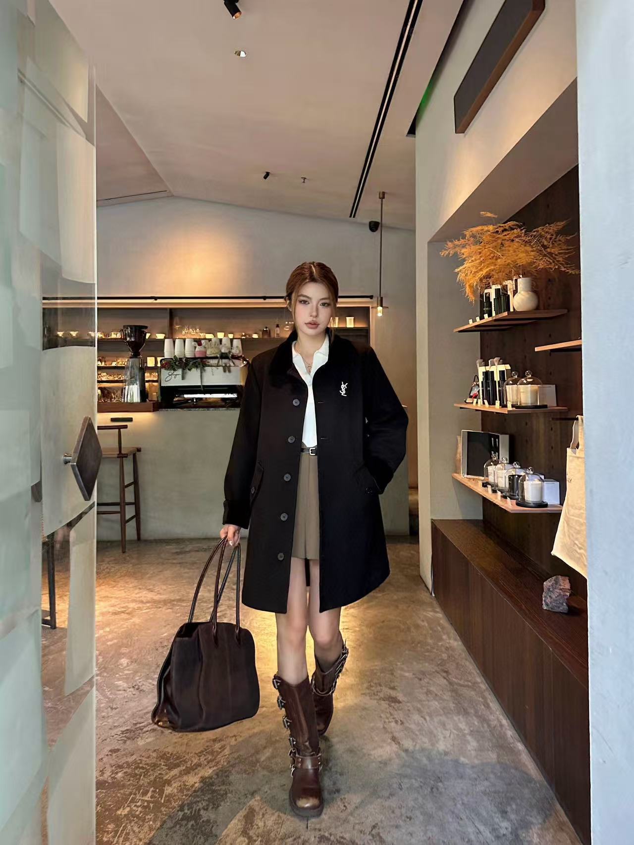 YSL ラペルタイウエストロングコート【50％割引+送料無料】