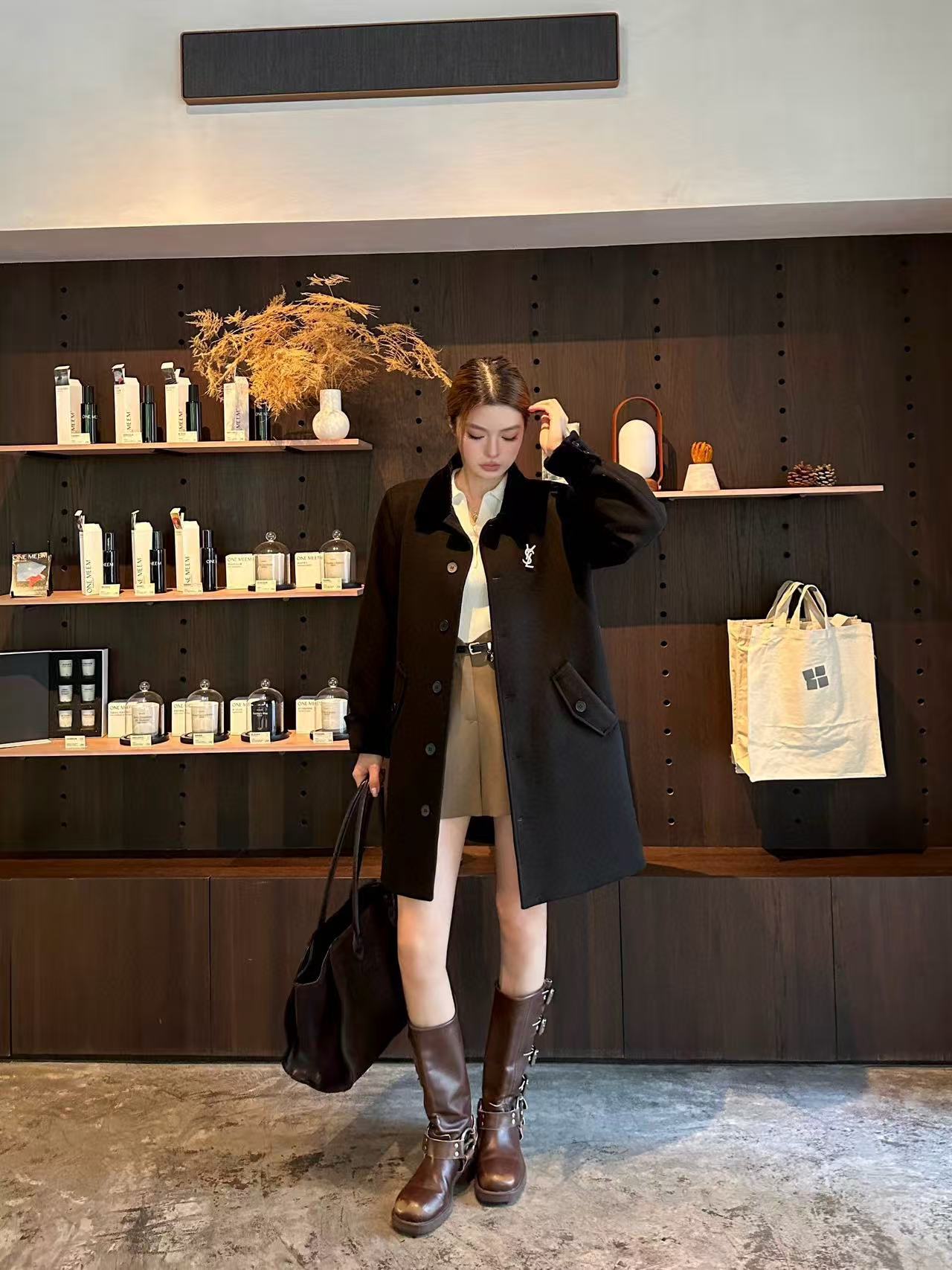 YSL ラペルタイウエストロングコート【50％割引+送料無料】