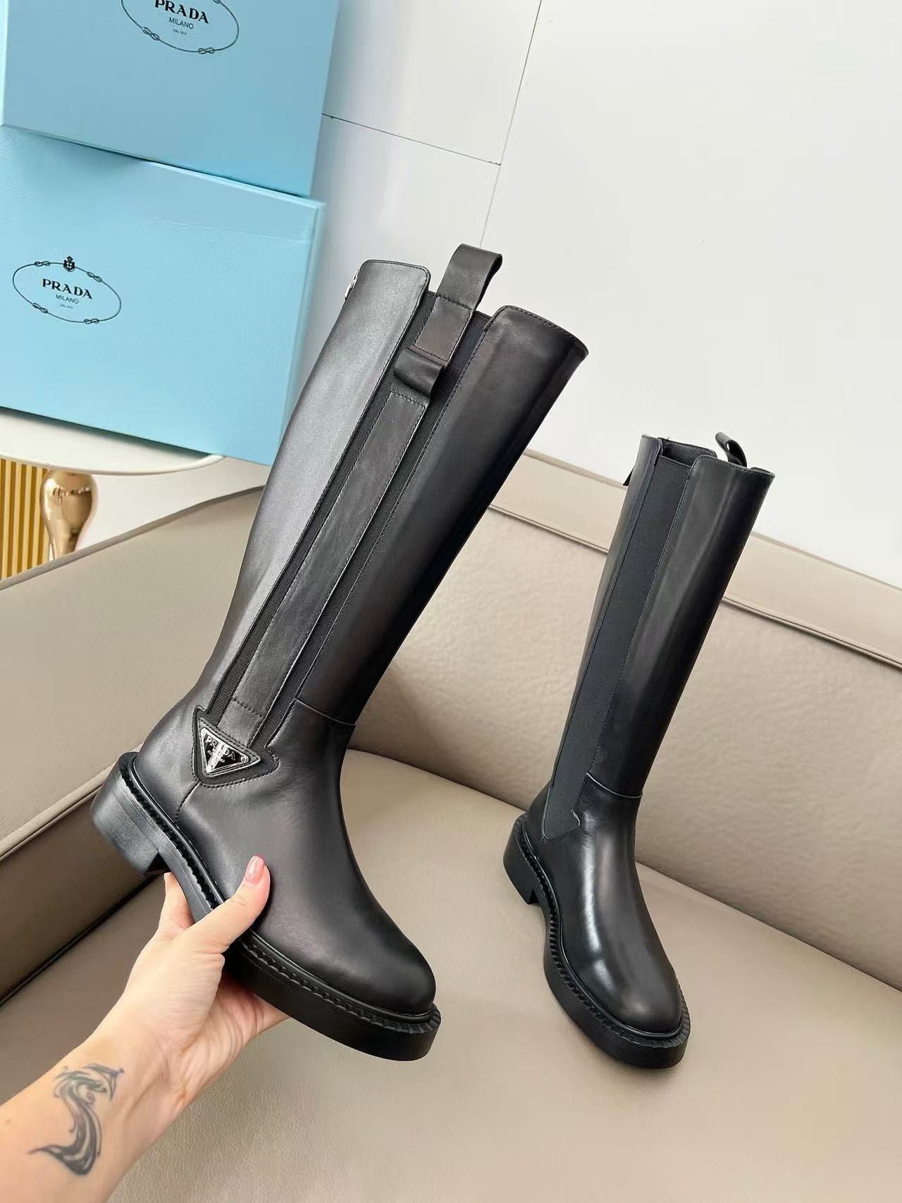 PR4DA 高品質トライアングルロゴハイブーツ【50％割引+送料無料】