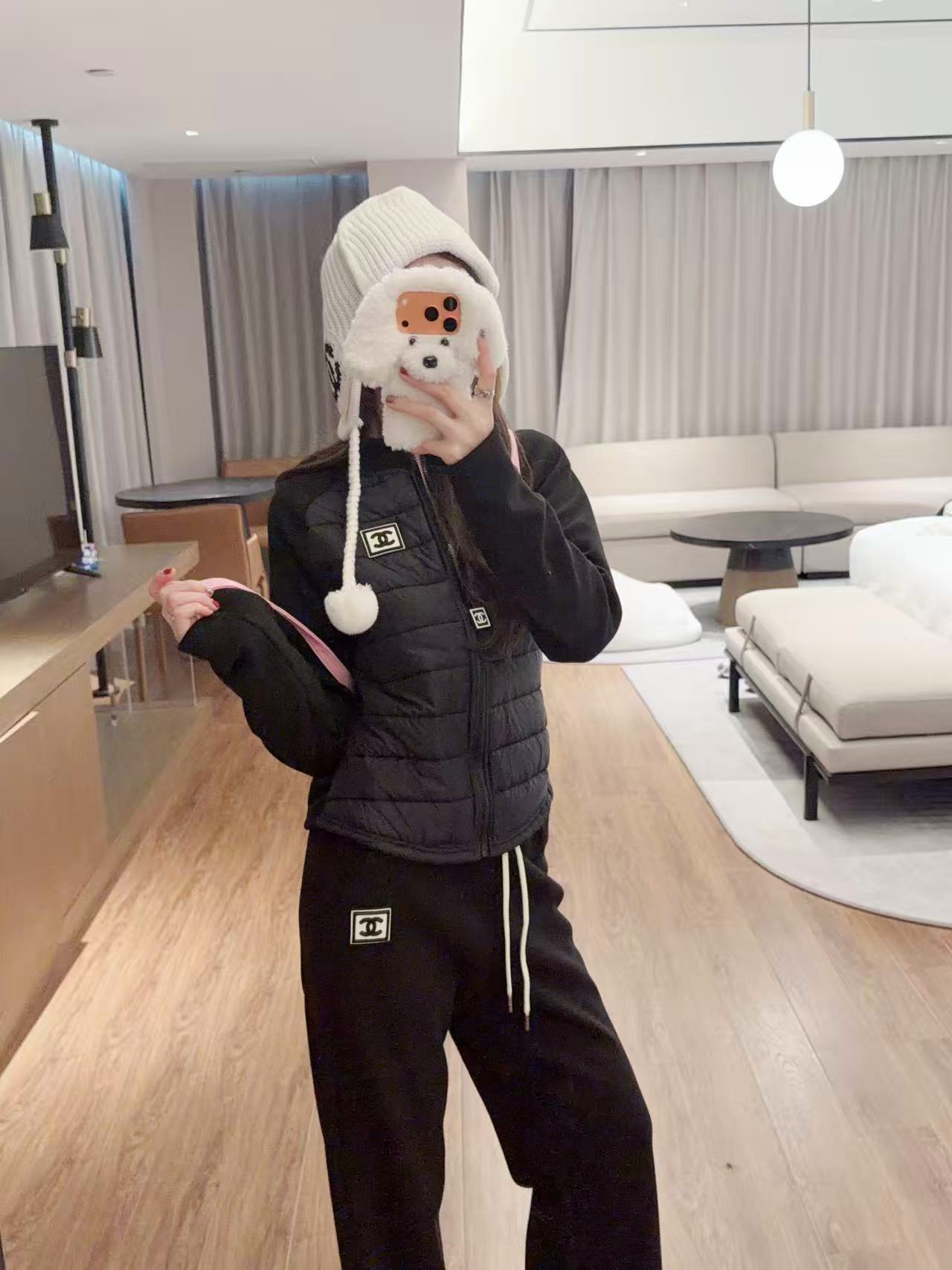 CHANE1 ダブルC ジャケット+パンツ ツーピースセット【50％割引+送料無料】