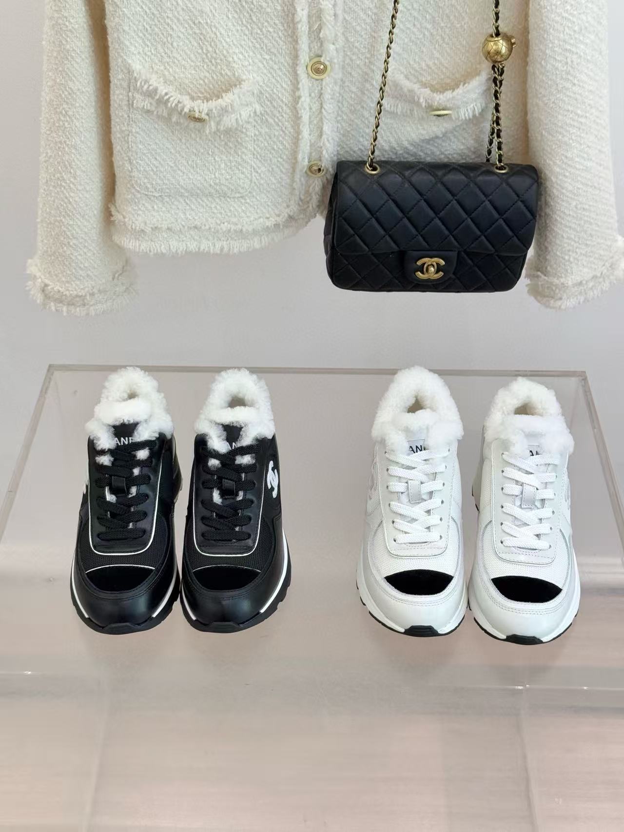 CHANE1 高品質ダブルCウールチャンキーヒールシューズ【50％割引+送料無料】