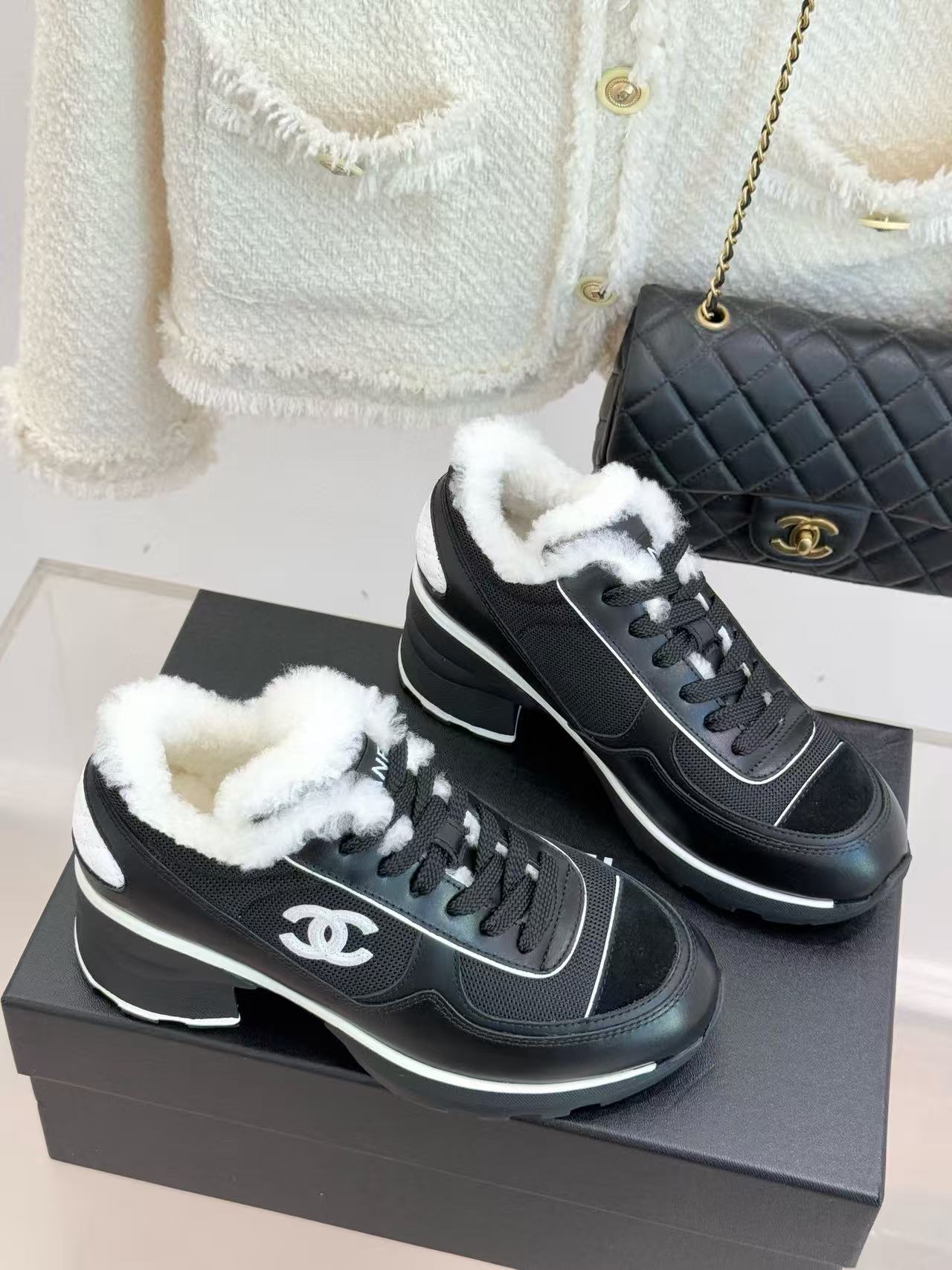 CHANE1 高品質ダブルCウールチャンキーヒールシューズ【50％割引+送料無料】