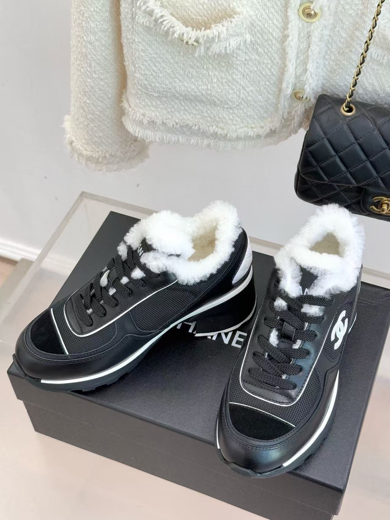 CHANE1 高品質ダブルCウールチャンキーヒールシューズ【50％割引+送料無料】