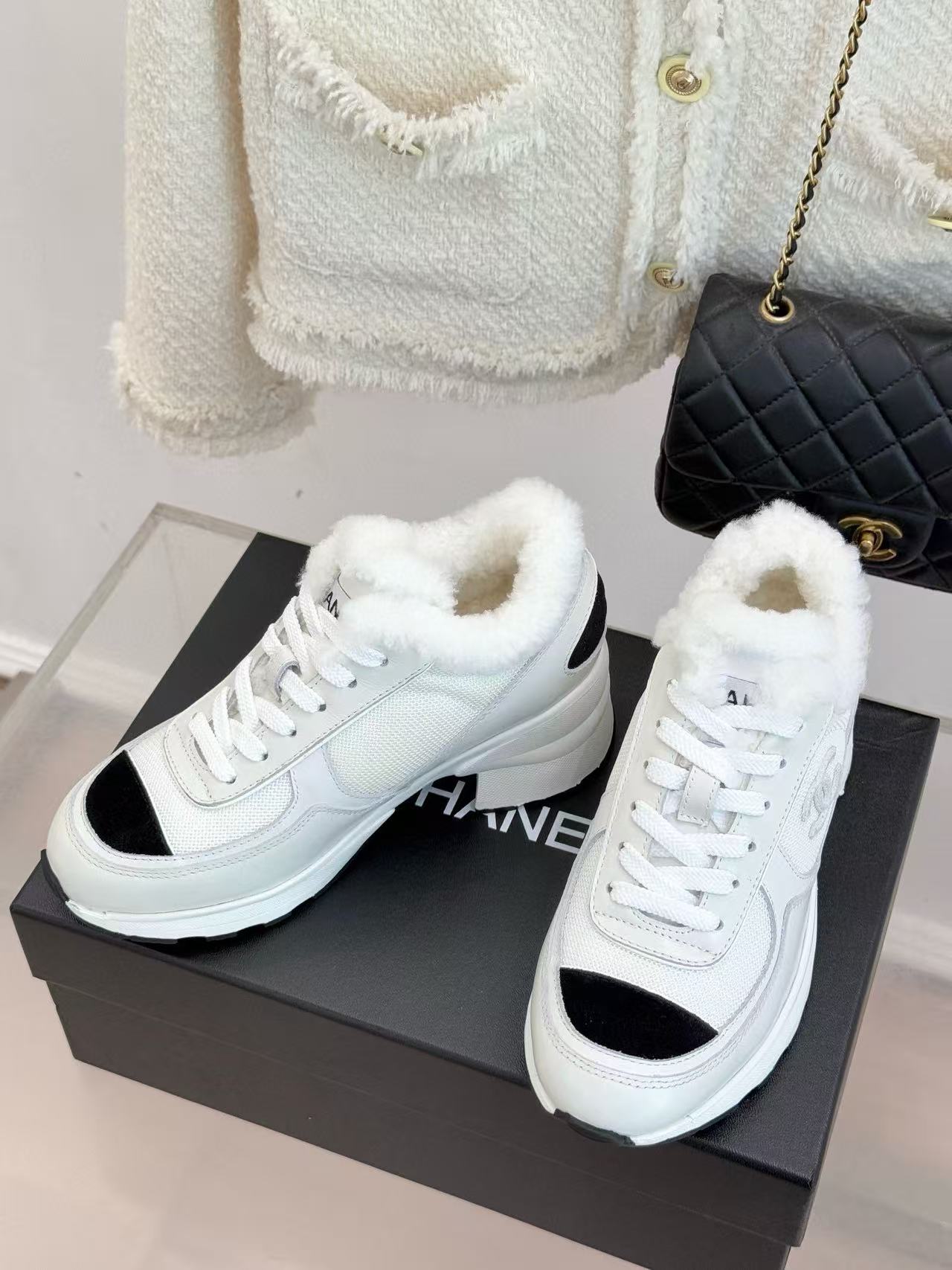 CHANE1 高品質ダブルCウールチャンキーヒールシューズ【50％割引+送料無料】