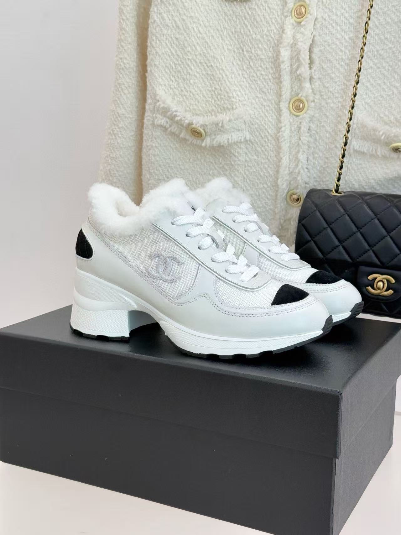 CHANE1 高品質ダブルCウールチャンキーヒールシューズ【50％割引+送料無料】