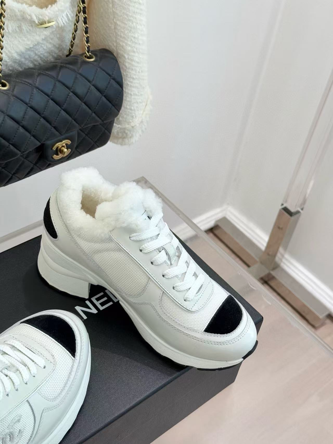 CHANE1 高品質ダブルCウールチャンキーヒールシューズ【50％割引+送料無料】