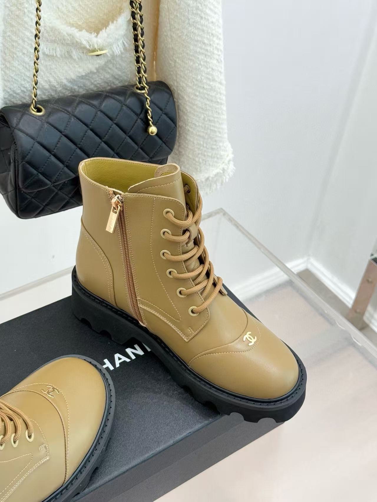 CHANE1 高品質ダブルC レースアップ アンクルブーツ【50％割引+送料無料】