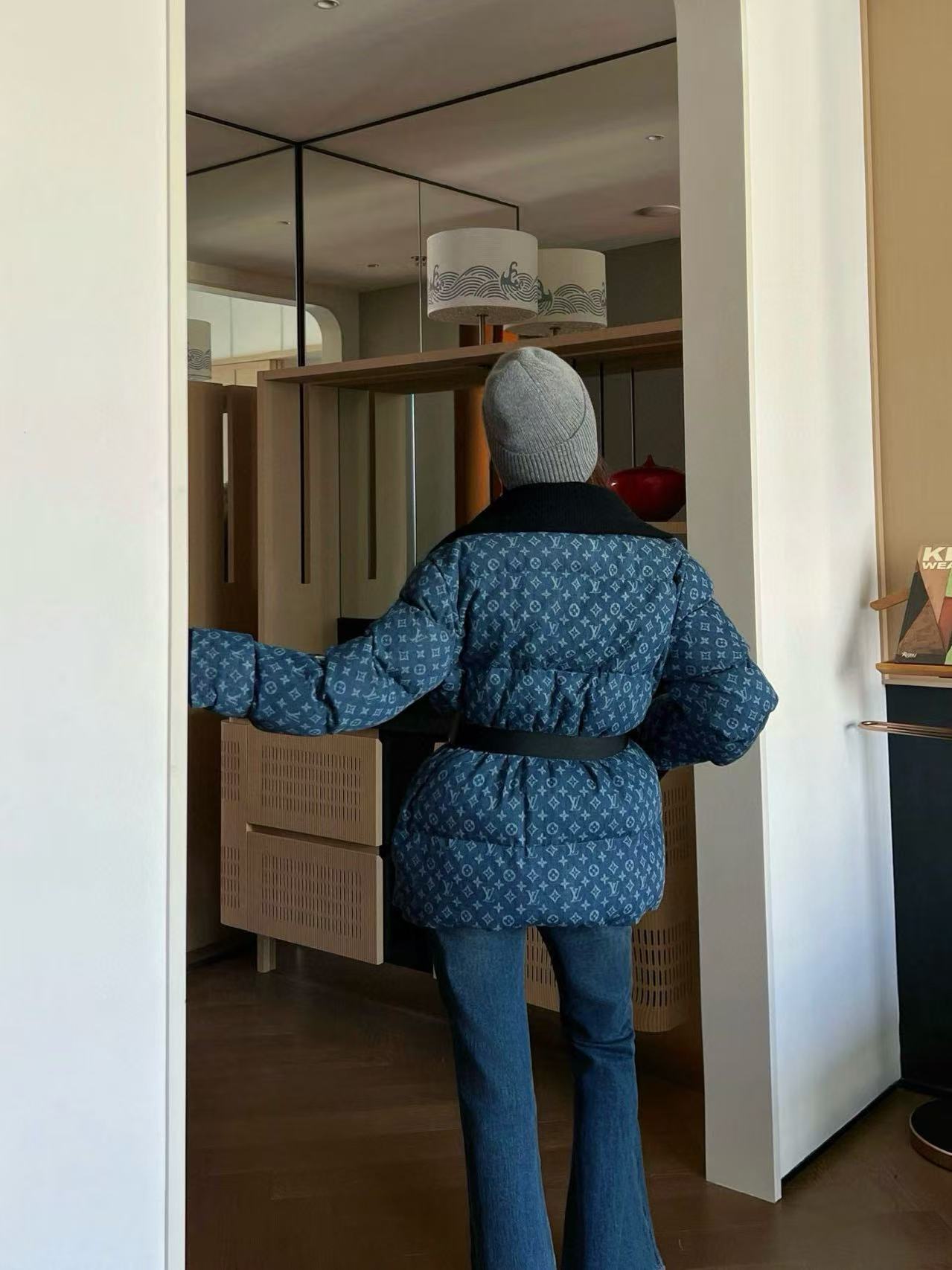 LVプリント ジッパー デニム ダウンジャケット【50％割引+送料無料】