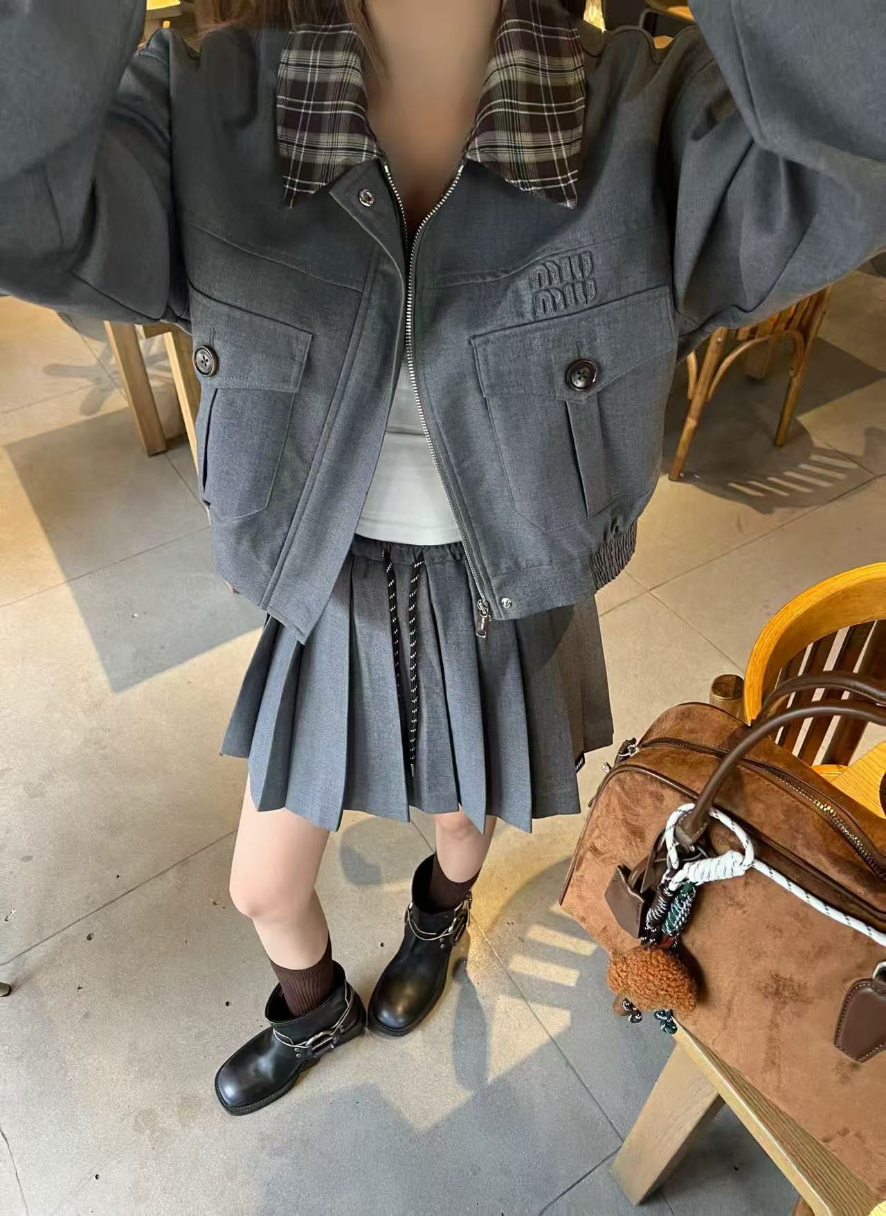 M1UM1U 襟付きジャケット+スカート ツーピースセット【50％割引+送料無料】