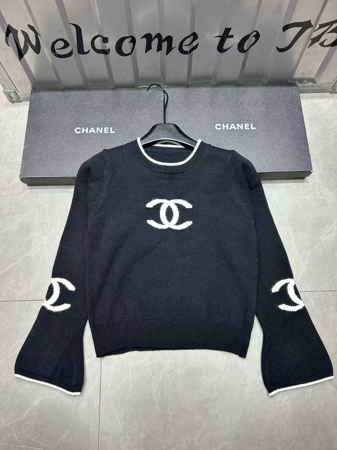 CHANE1 ダブルC フレアスリーブ ウールセーター【50％割引+送料無料】