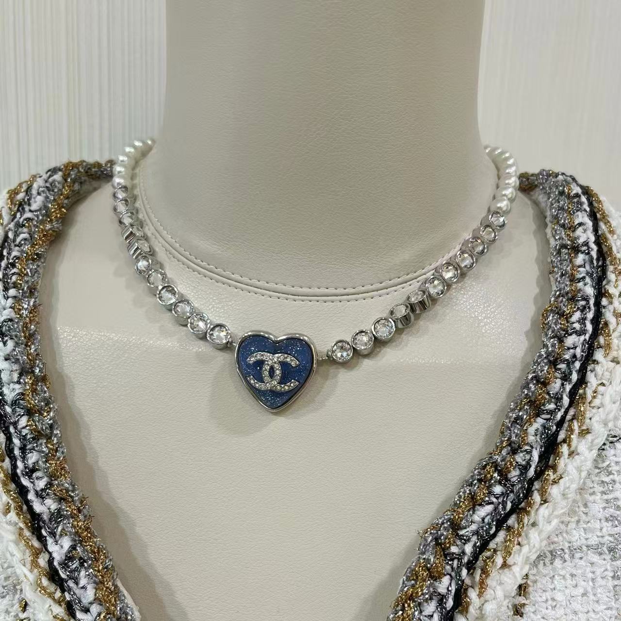 CHANE1 ハート ダブルC ダイヤモンドネックレス【50％割引+送料無料】