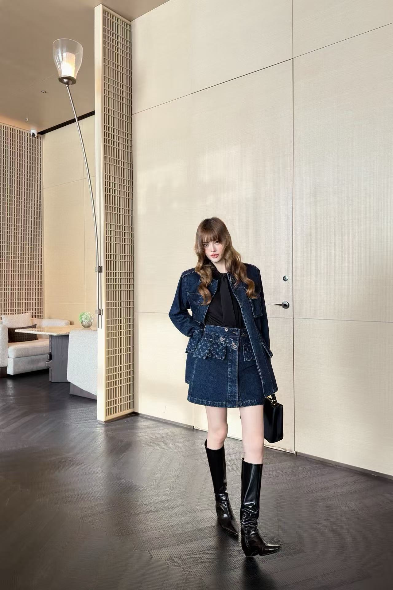 LVデニムジャケットとスカートのツーピースセット【50％割引+送料無料】