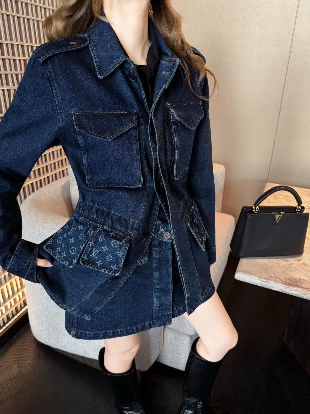 LVデニムジャケットとスカートのツーピースセット【50％割引+送料無料】