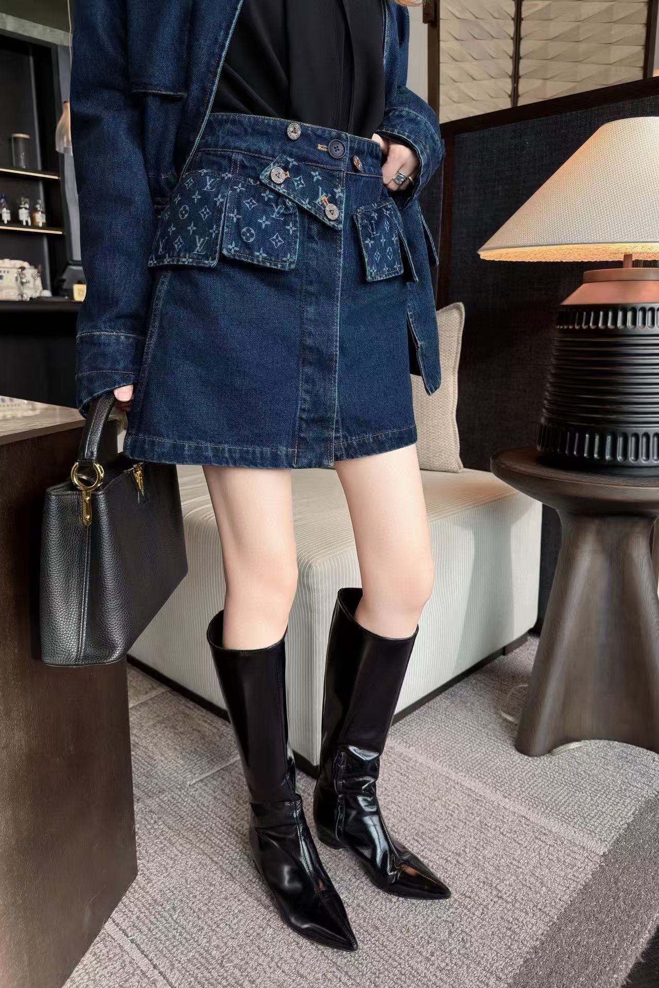 LVデニムジャケットとスカートのツーピースセット【50％割引+送料無料】