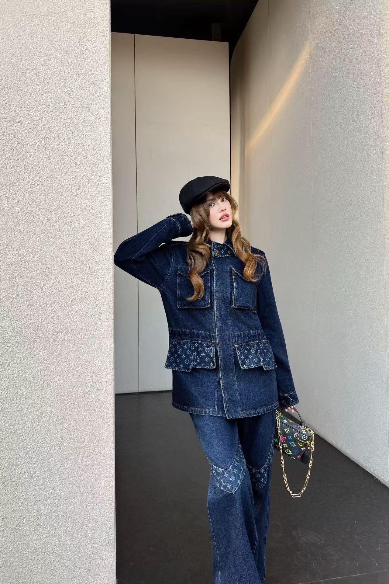 LVデニムジャケットとパンツのツーピースセット【50％割引+送料無料】