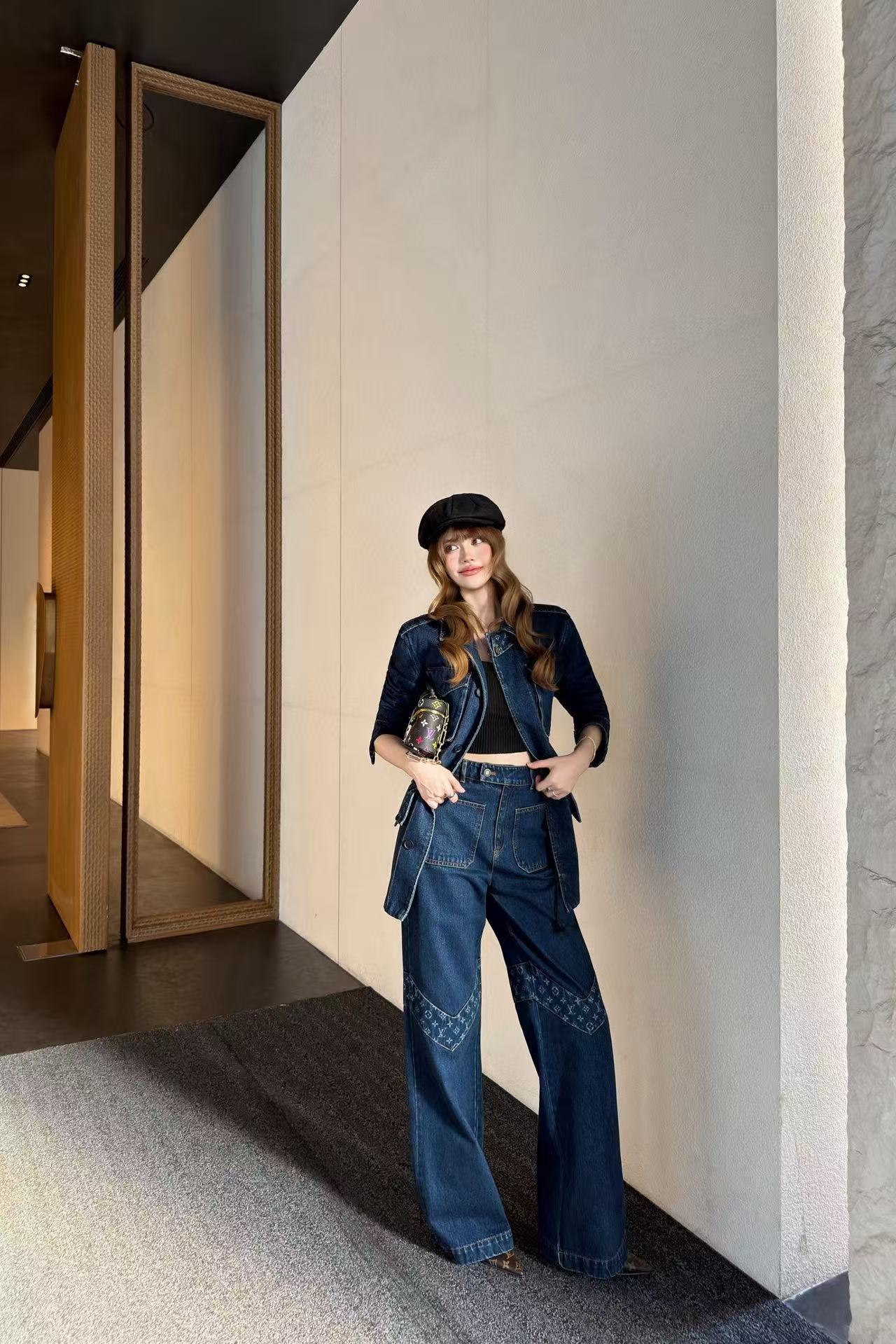 LVデニムジャケットとパンツのツーピースセット【50％割引+送料無料】