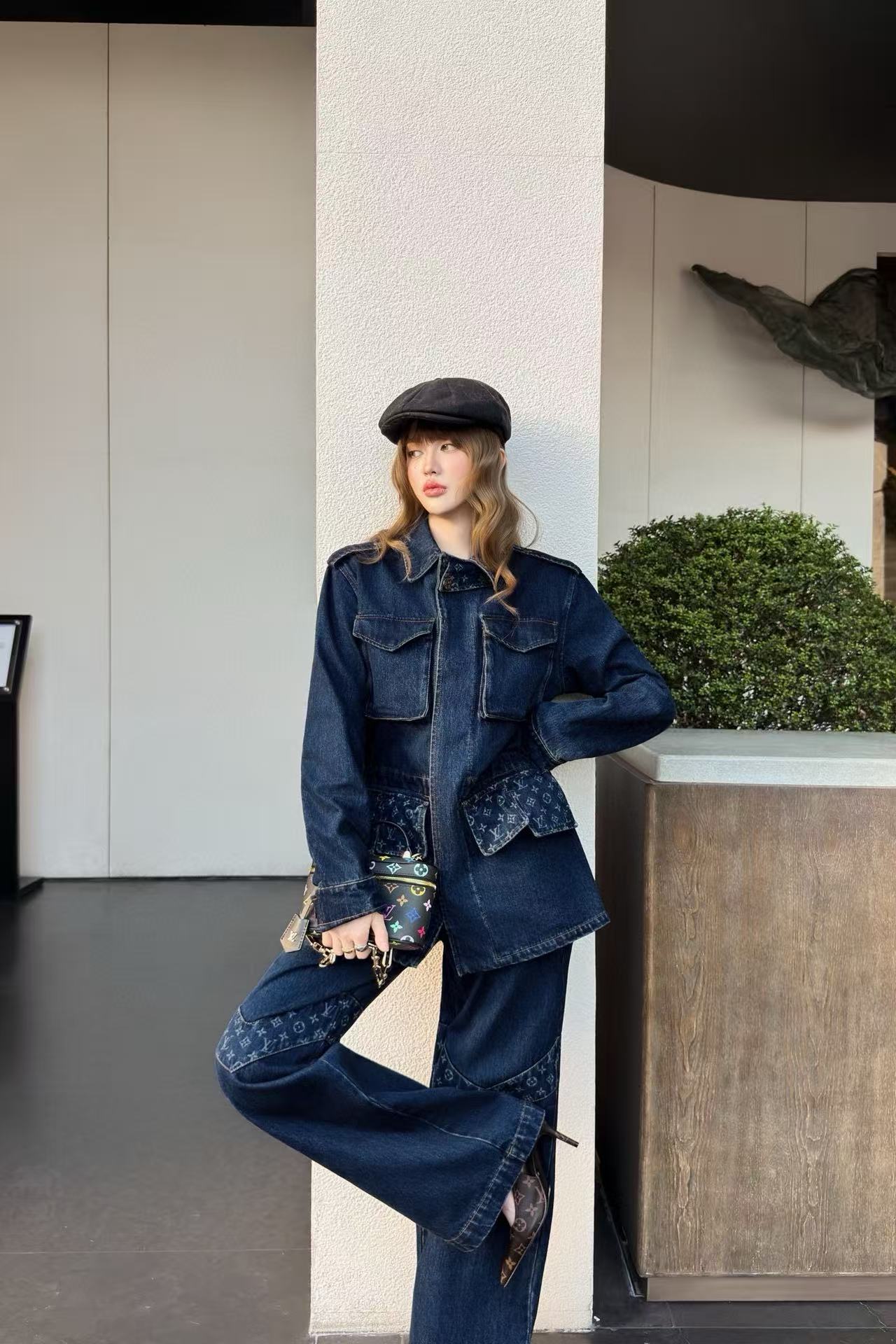 LVデニムジャケットとパンツのツーピースセット【50％割引+送料無料】