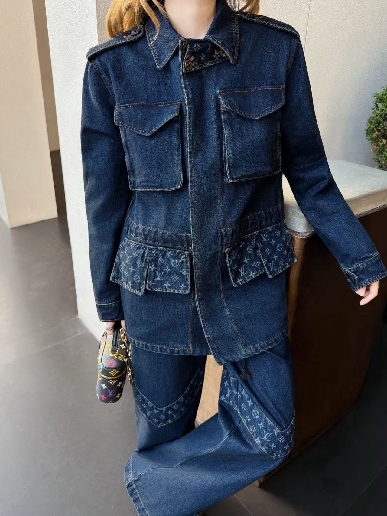 LVデニムジャケットとパンツのツーピースセット【50％割引+送料無料】