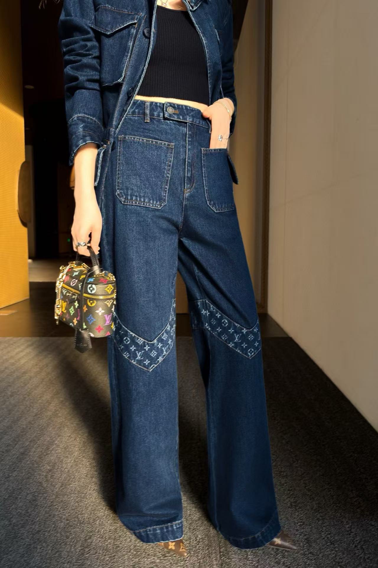 LVデニムジャケットとパンツのツーピースセット【50％割引+送料無料】