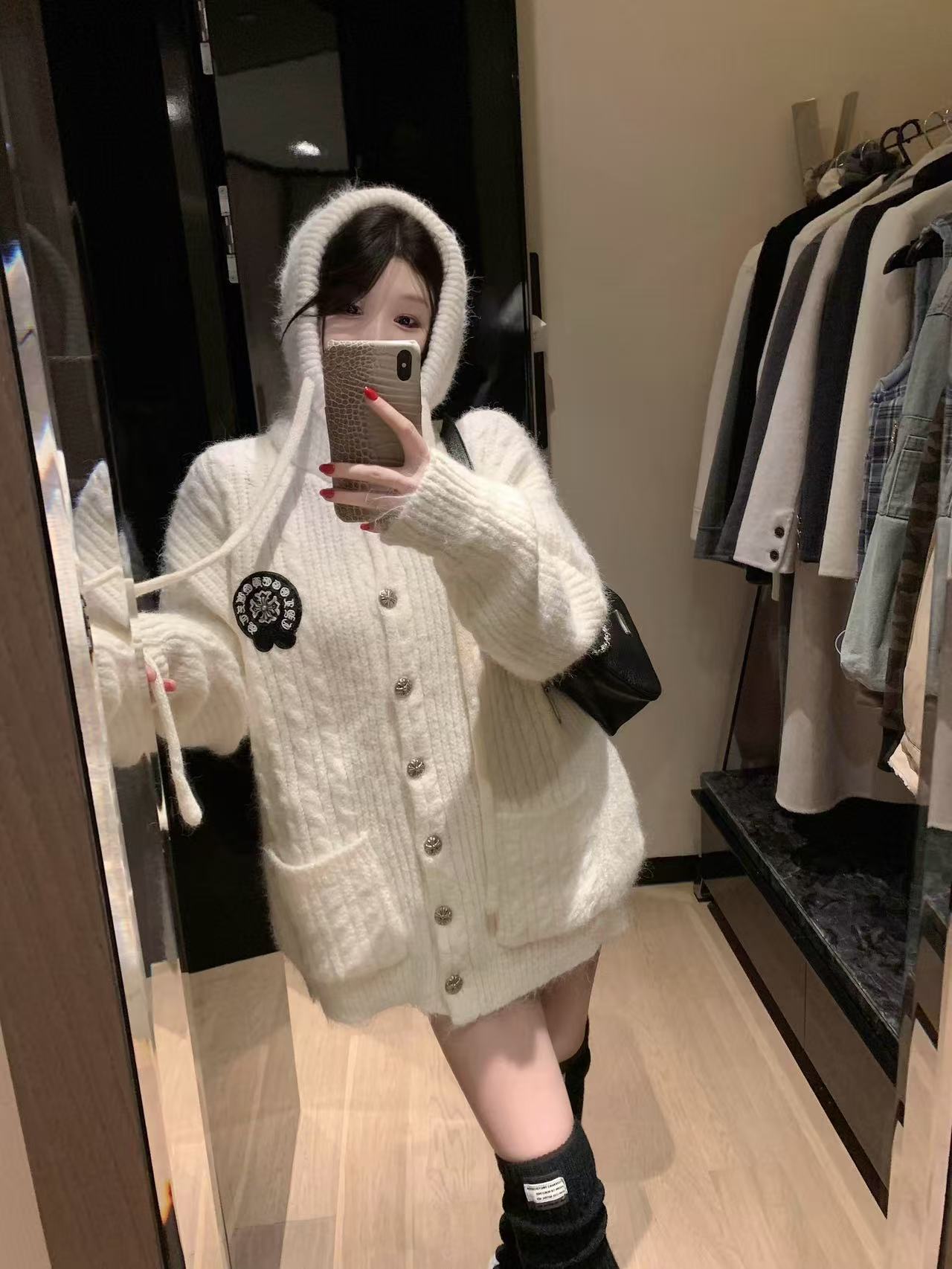 Chr0me Heartsフード付きセーターカーディガン【50％割引+送料無料】