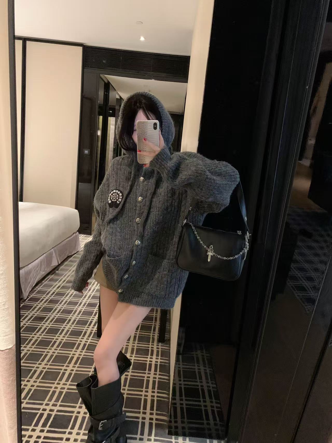 Chr0me Heartsフード付きセーターカーディガン【50％割引+送料無料】