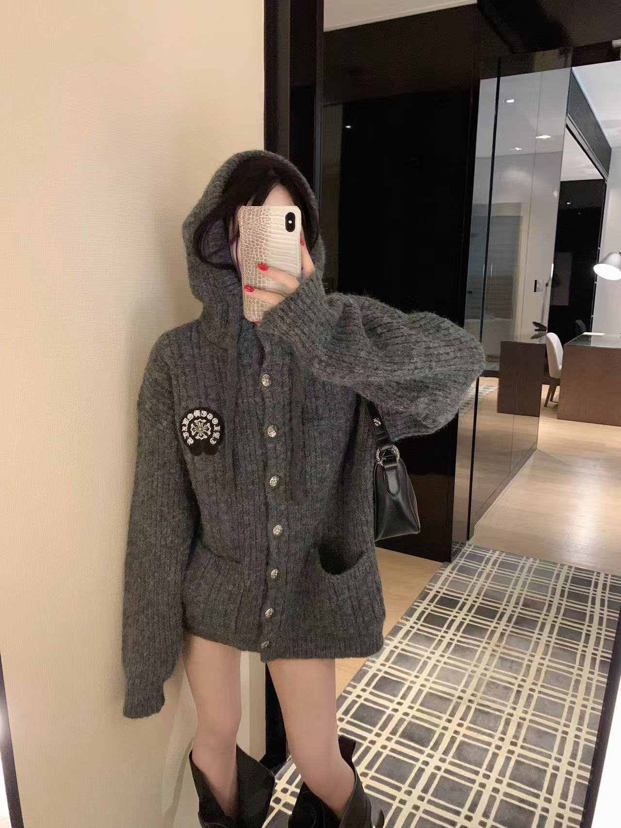 Chr0me Heartsフード付きセーターカーディガン【50％割引+送料無料】