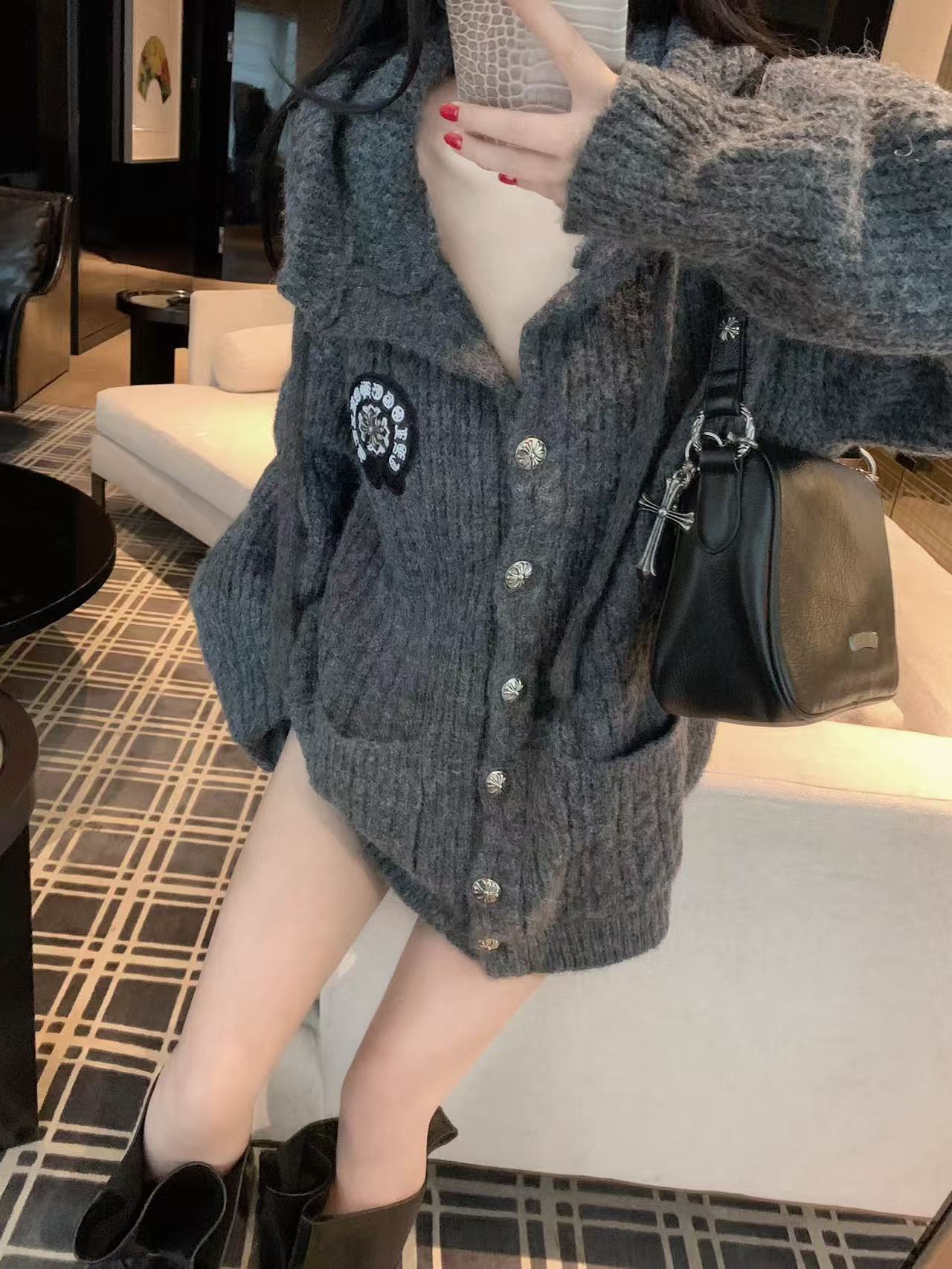 Chr0me Heartsフード付きセーターカーディガン【50％割引+送料無料】