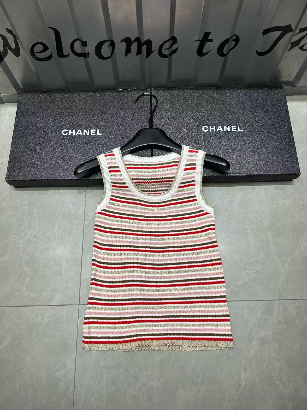 CHANE1 ダブルC ストライプウールベスト【50％割引+送料無料】