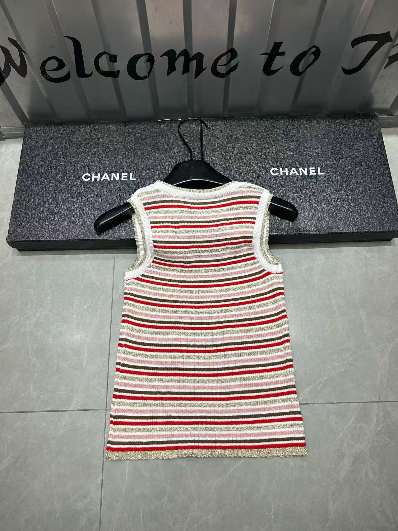 CHANE1 ダブルC ストライプウールベスト【50％割引+送料無料】