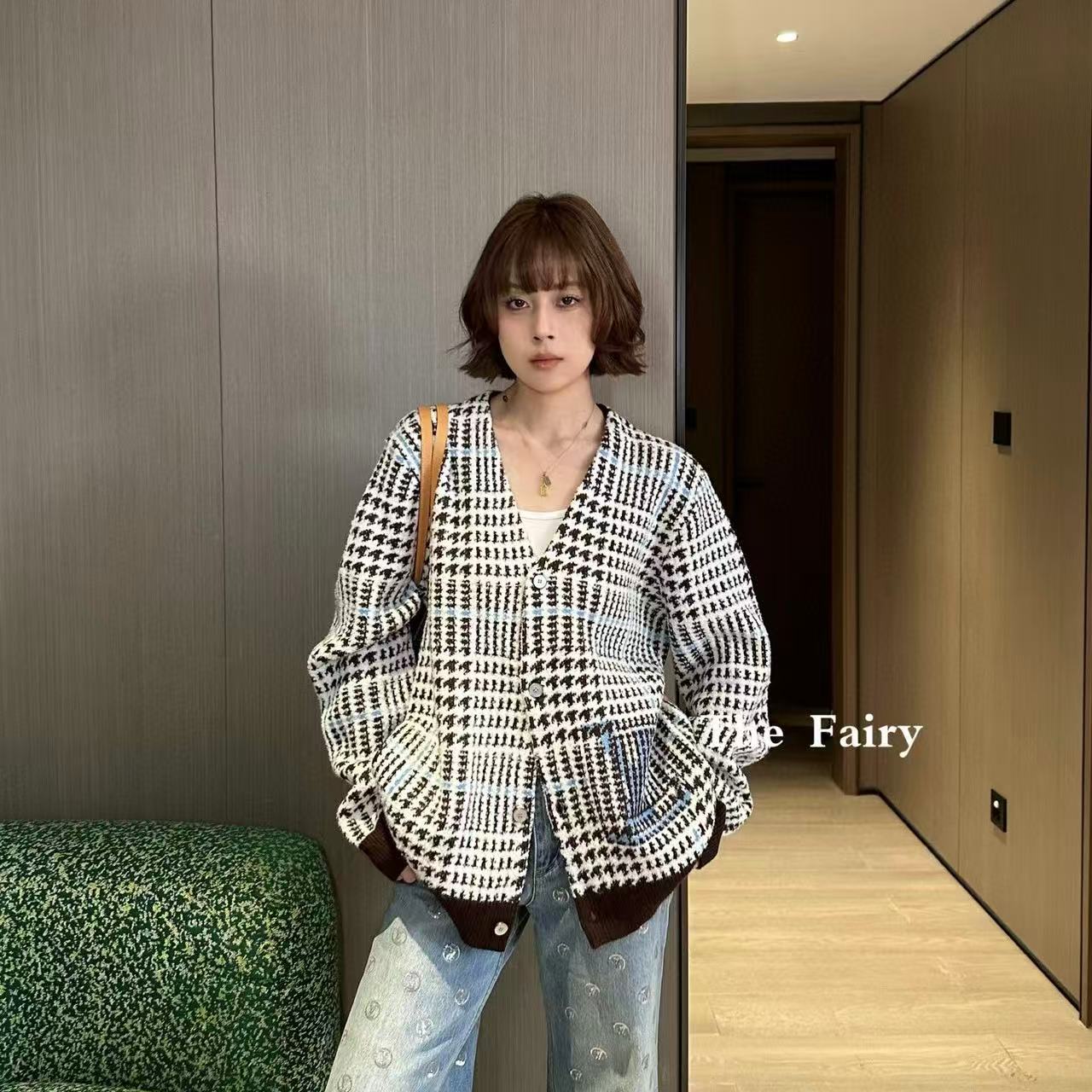 LVハウンドトゥース カーディガン【50％割引+送料無料】