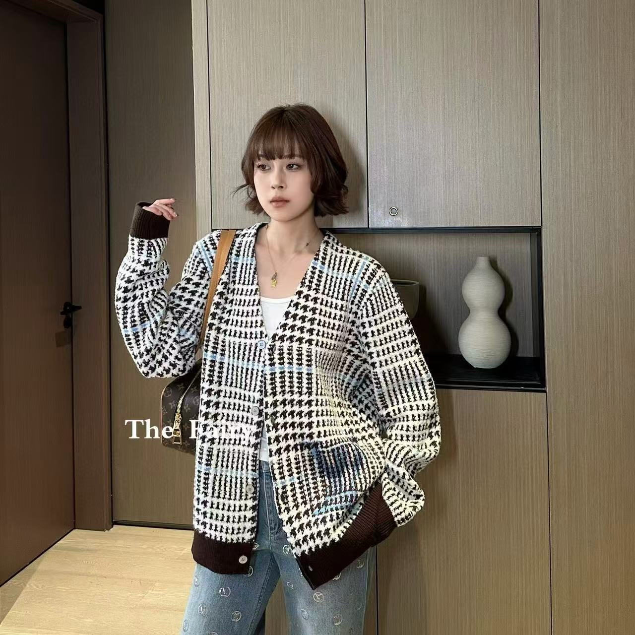 LVハウンドトゥース カーディガン【50％割引+送料無料】