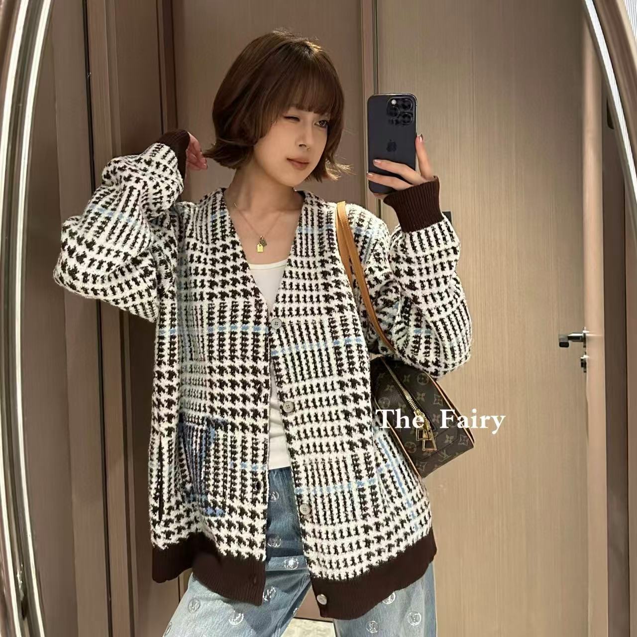 LVハウンドトゥース カーディガン【50％割引+送料無料】