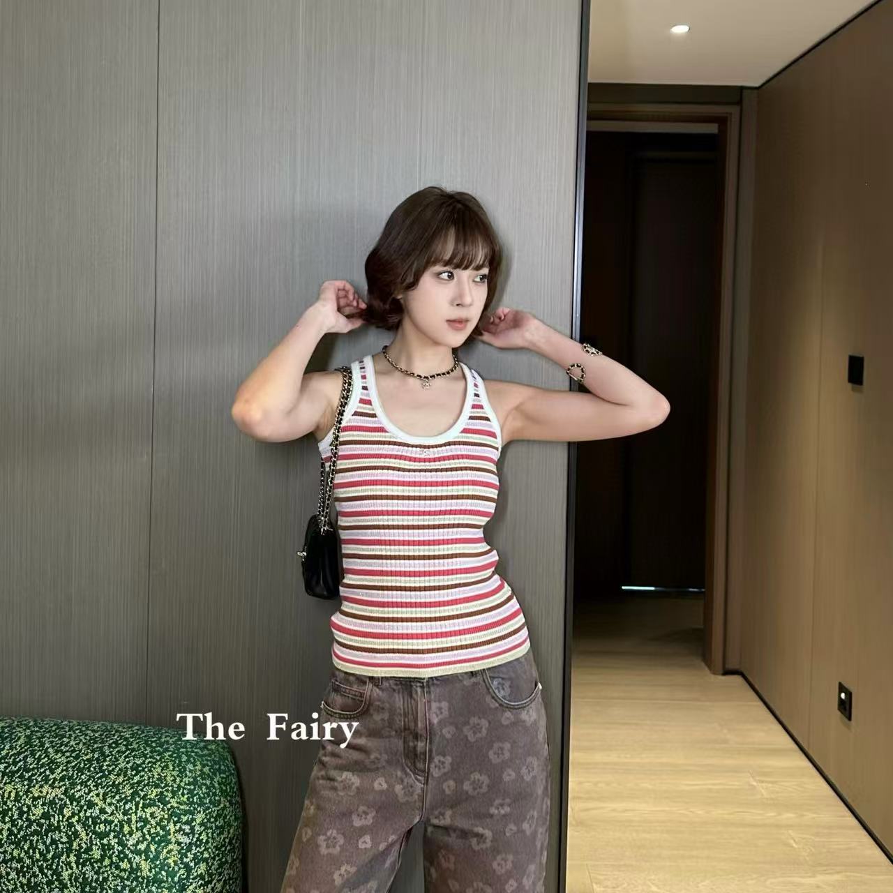 CHANE1 ダブルC ストライプウールベスト【50％割引+送料無料】