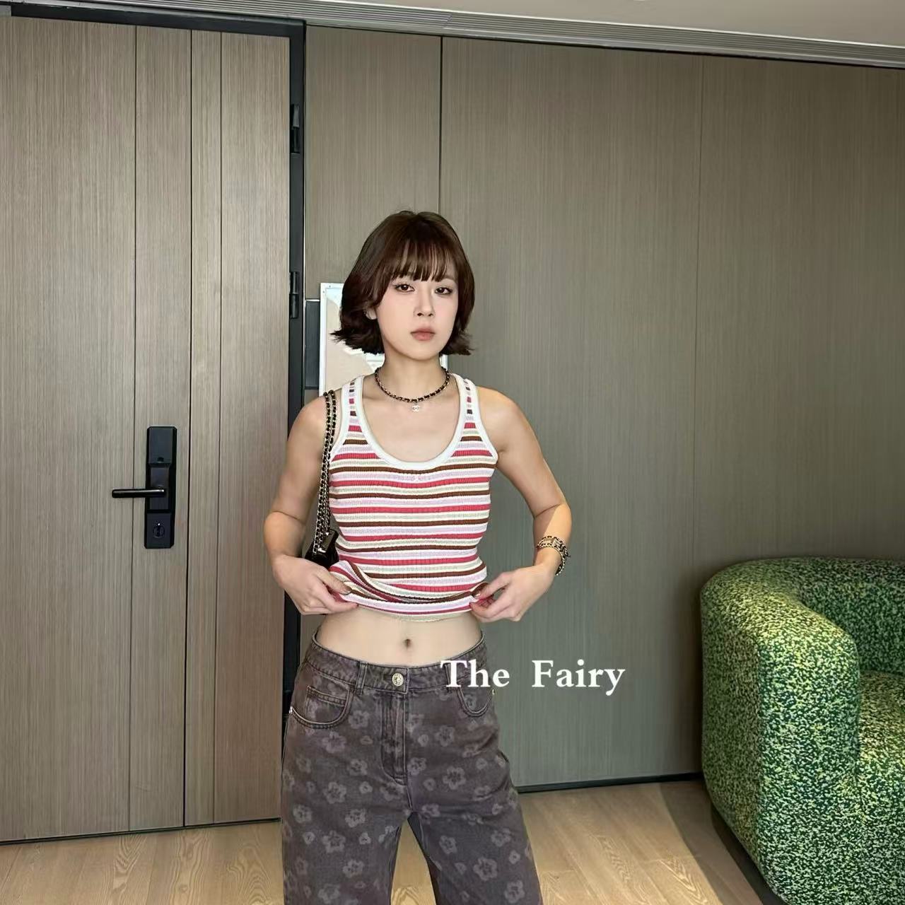 CHANE1 ダブルC ストライプウールベスト【50％割引+送料無料】