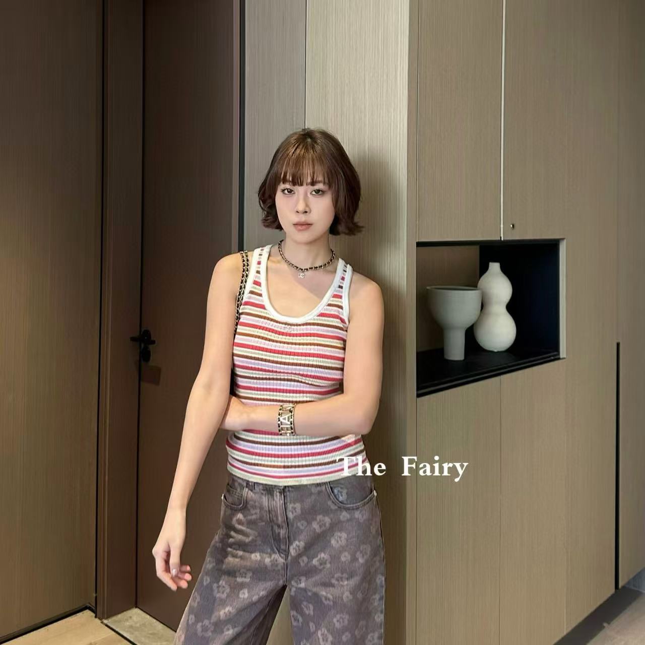 CHANE1 ダブルC ストライプウールベスト【50％割引+送料無料】