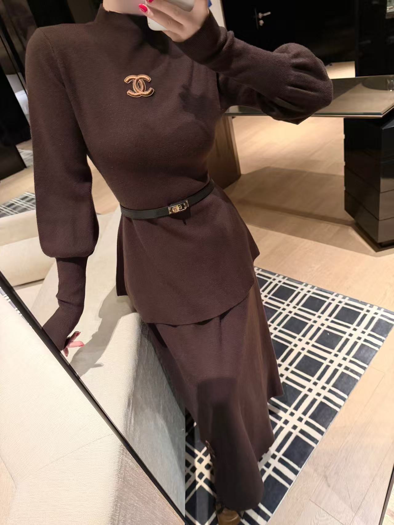 CHANE1 ダブルC ウールセーター+スカート ツーピースセット【50％割引+送料無料】