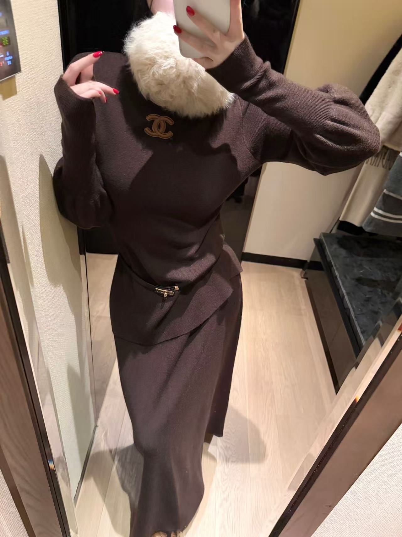 CHANE1 ダブルC ウールセーター+スカート ツーピースセット【50％割引+送料無料】