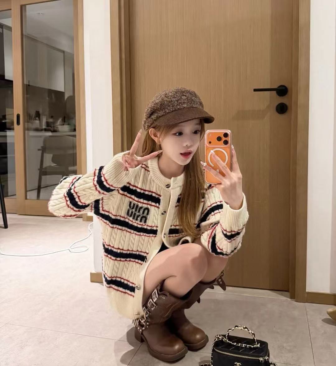 M1UM1U カラーブロックウールカーディガン【50％割引+送料無料】