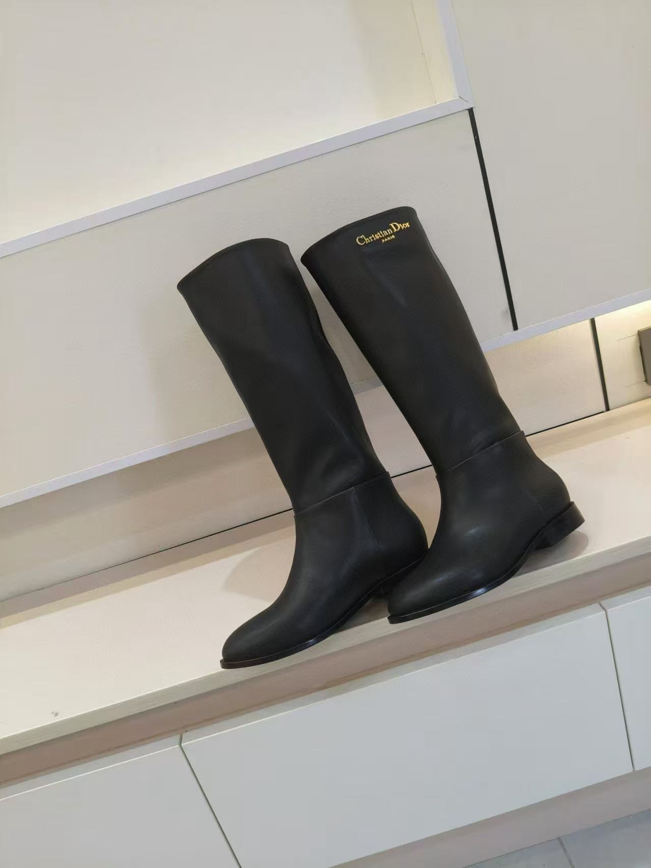 DIOR 高品質シンプルレターカウハイドサイハイブーツ【50％割引+送料無料】