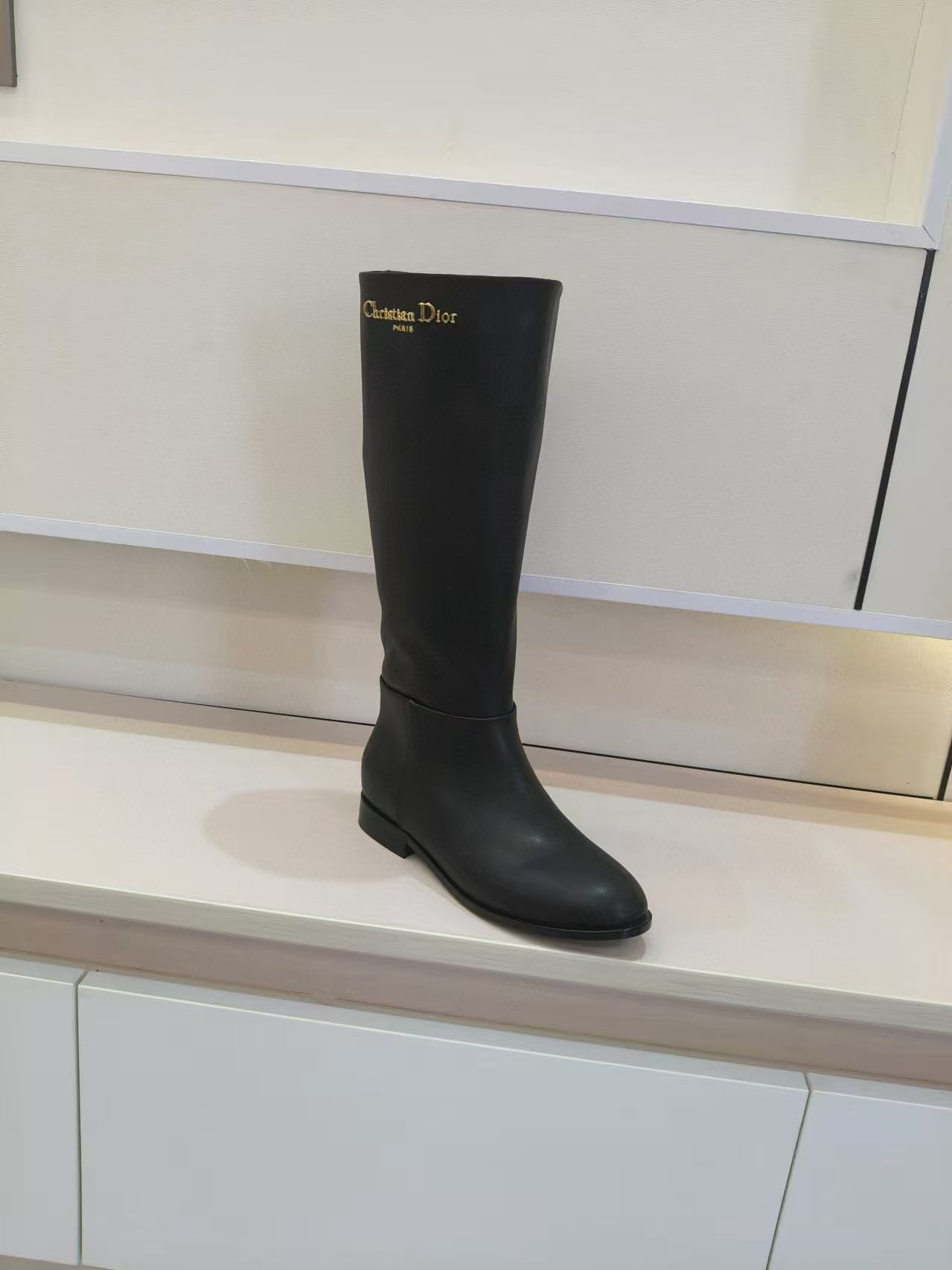 DIOR 高品質シンプルレターカウハイドサイハイブーツ【50％割引+送料無料】