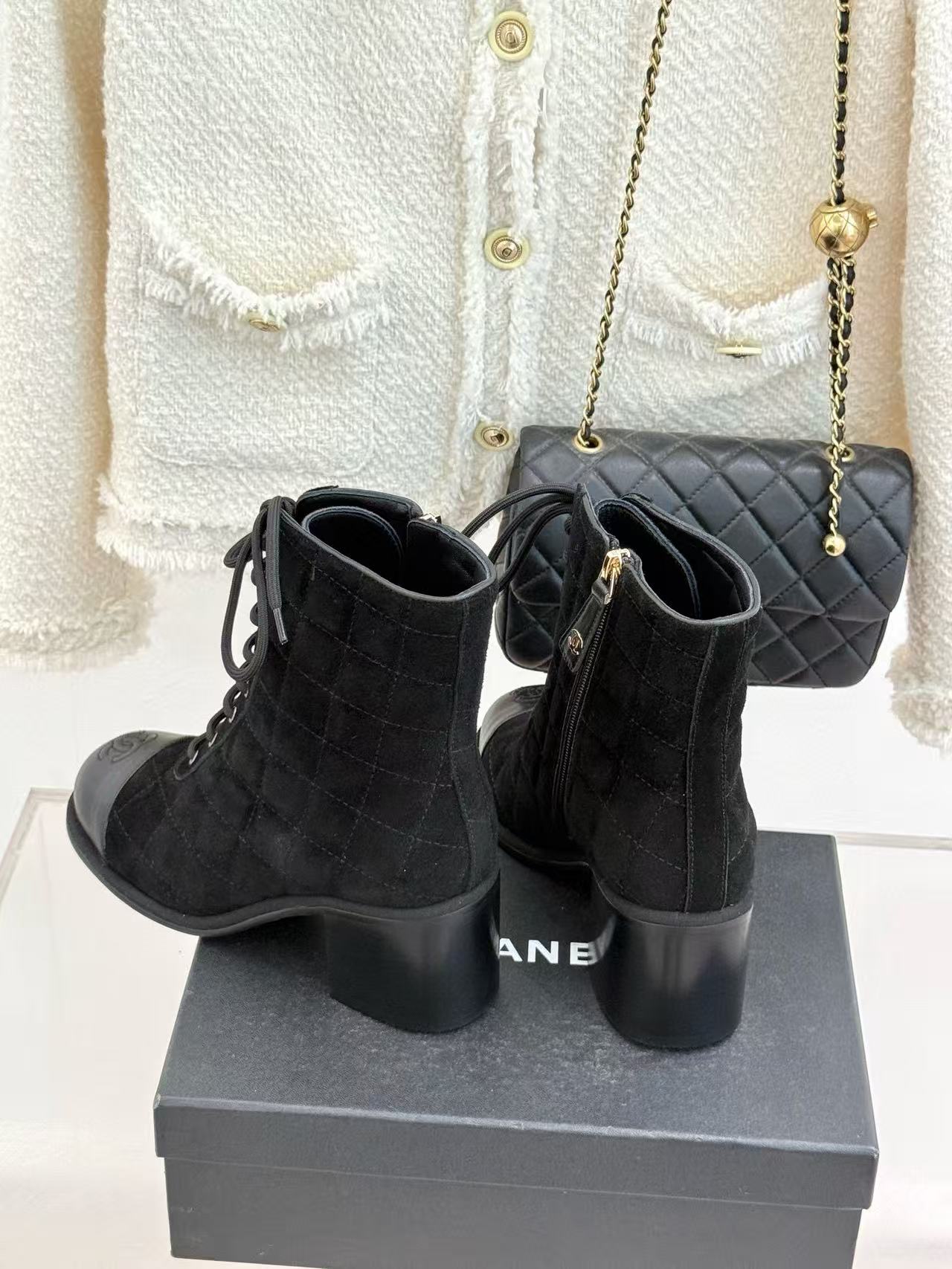 CHANE1 高品質ダブルCチャンキーヒールアンクルブーツ【50％割引+送料無料】