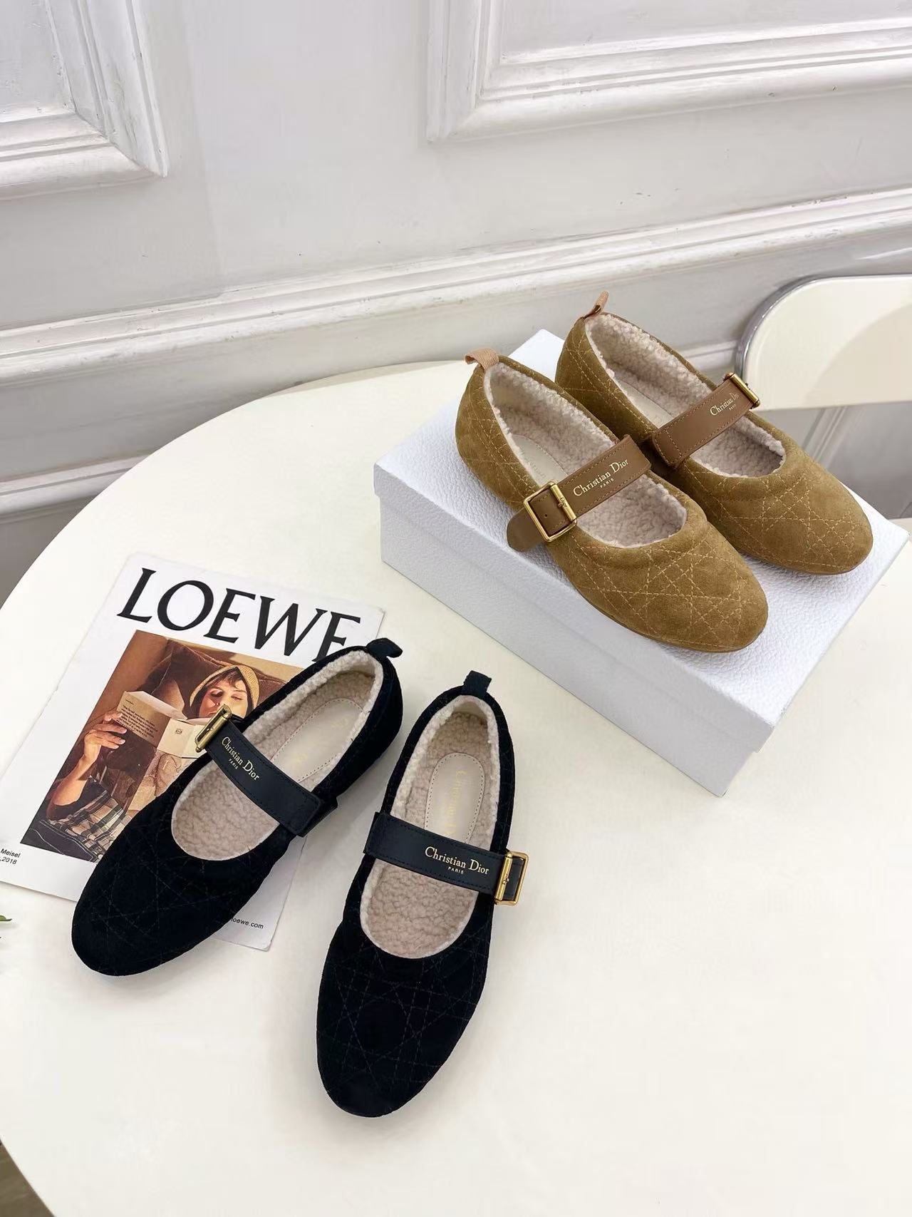 DIOR 高品質チェック柄ウールフラットシューズ【50％割引+送料無料】