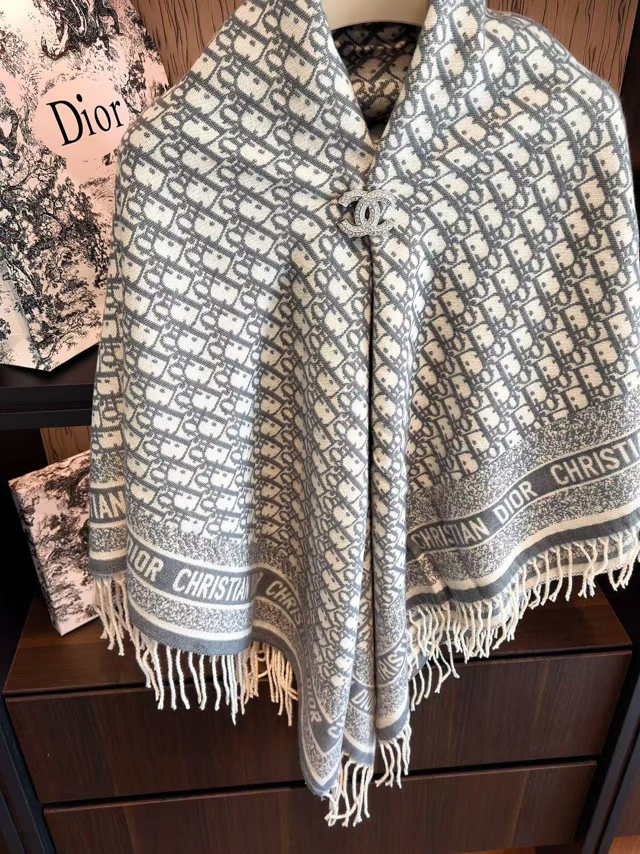 DIOR タッセルプリント カシミアブランケット【50％割引+送料無料】