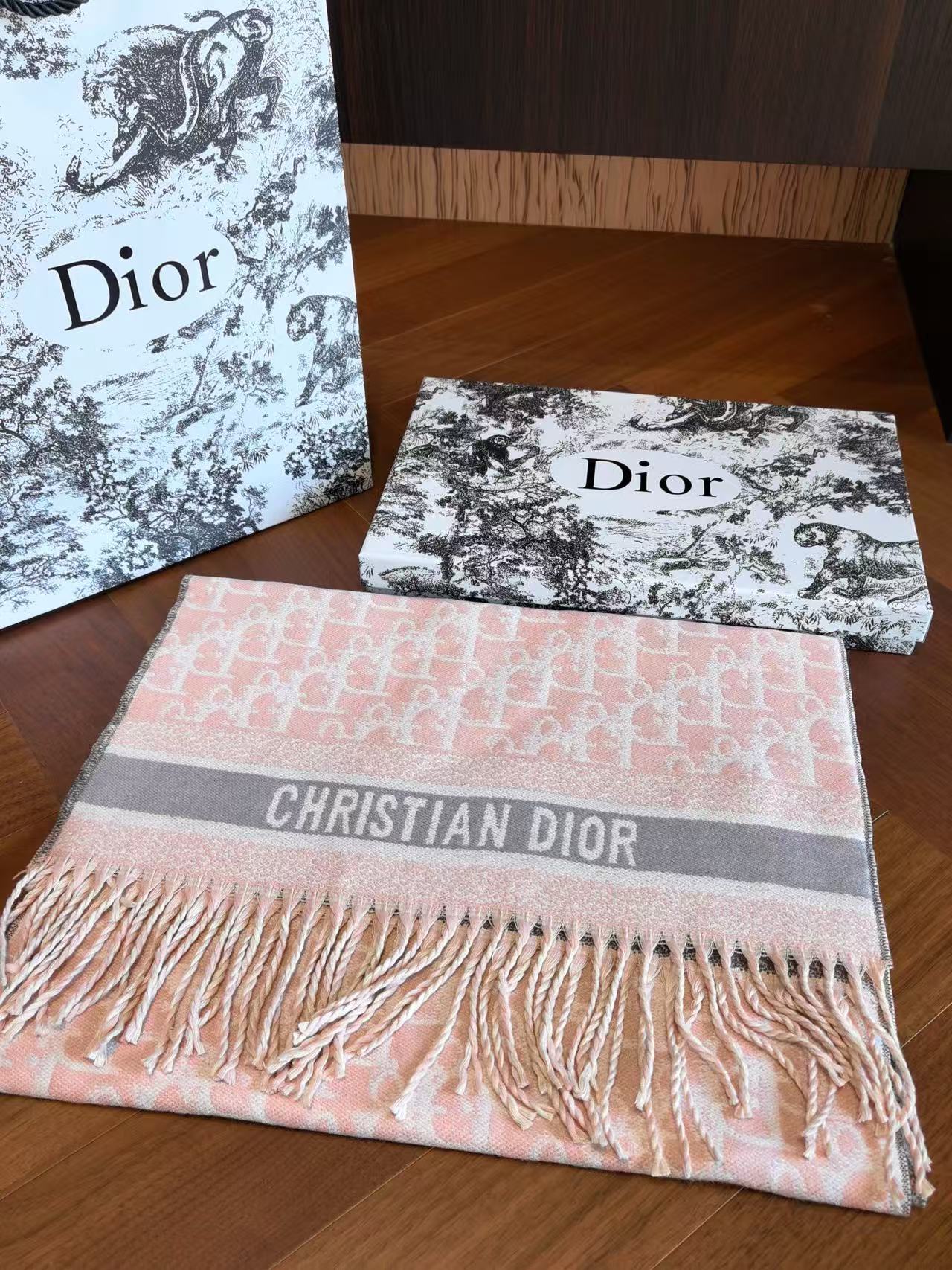 DIOR プリントタッセルカシミアスカーフ【50％割引+送料無料】