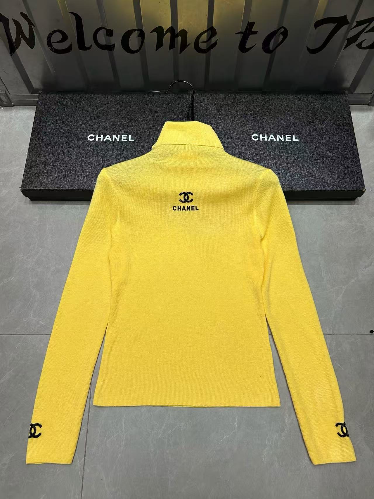 CHANE1 ダブルC ハイネック レターウールセーター【50％割引+送料無料】