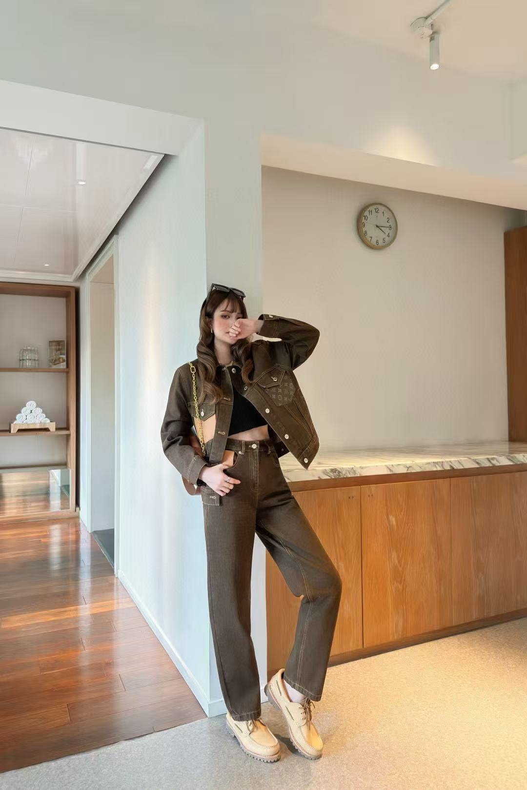 LVデニムジャケットとパンツのツーピースセット【50％割引+送料無料】