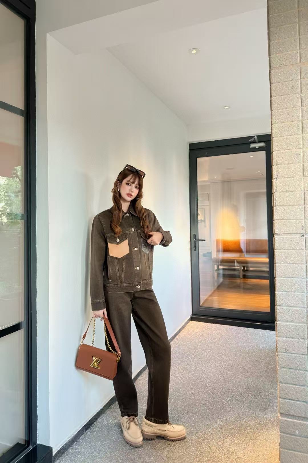 LVデニムジャケットとパンツのツーピースセット【50％割引+送料無料】