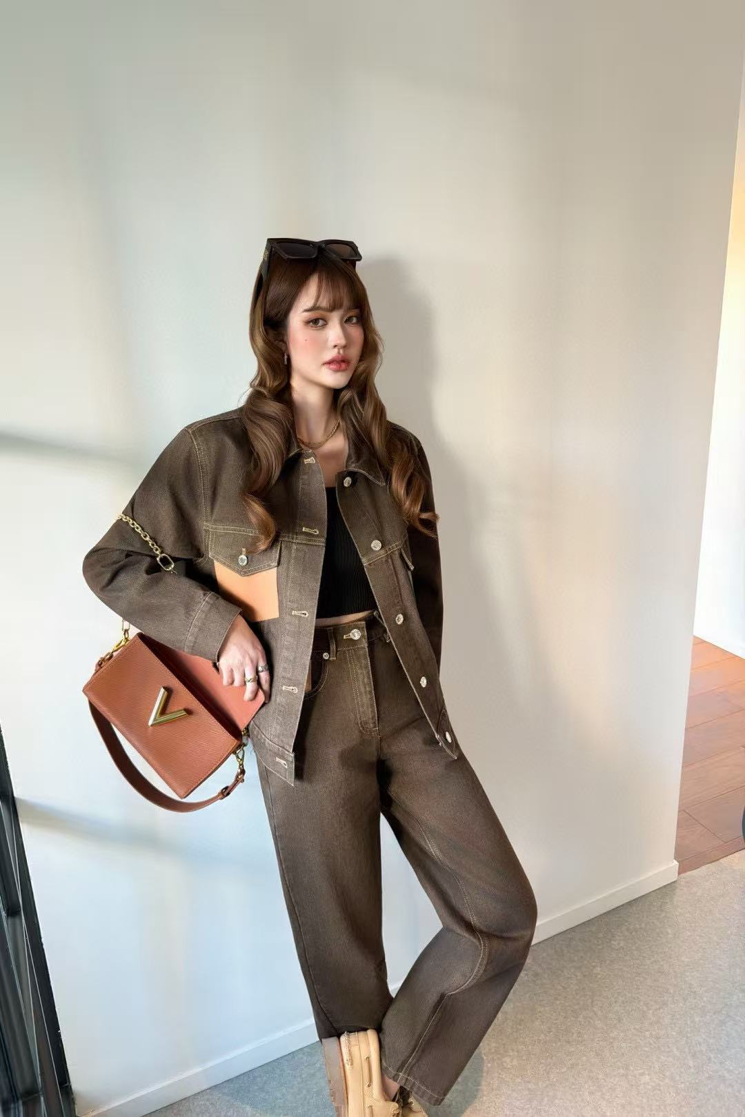 LVデニムジャケットとパンツのツーピースセット【50％割引+送料無料】