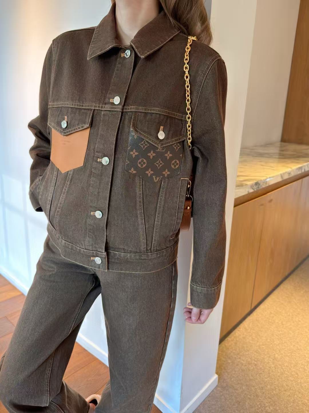 LVデニムジャケットとパンツのツーピースセット【50％割引+送料無料】