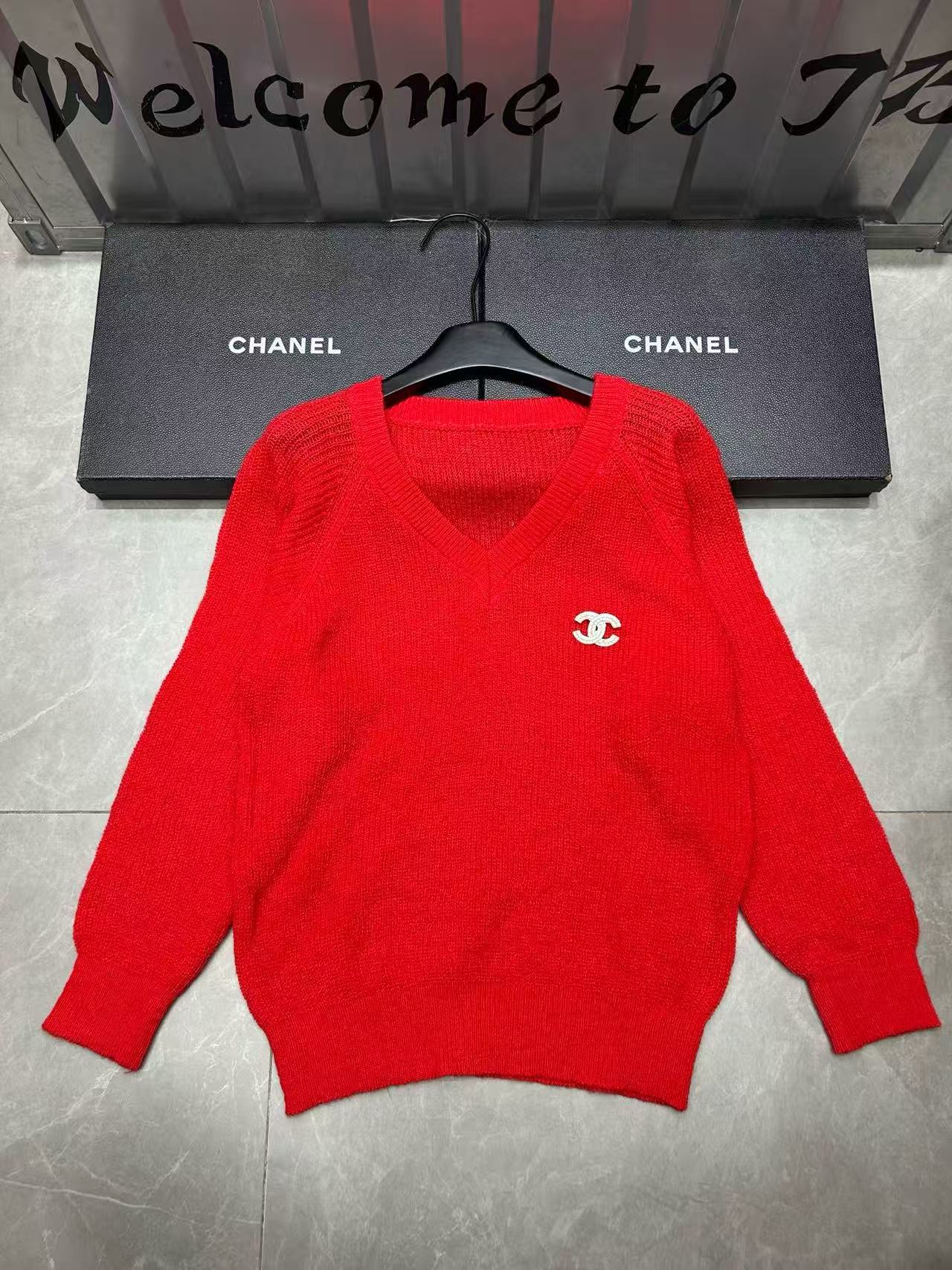 CHANE 1VネックダブルCウールセーター【50％割引+送料無料】